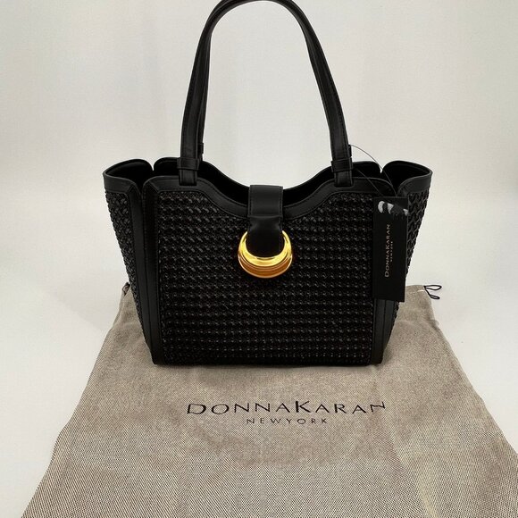 Donna Karan New York Valley Stream Black Woven Leather Small Tote Bag - Picture 5 of 16